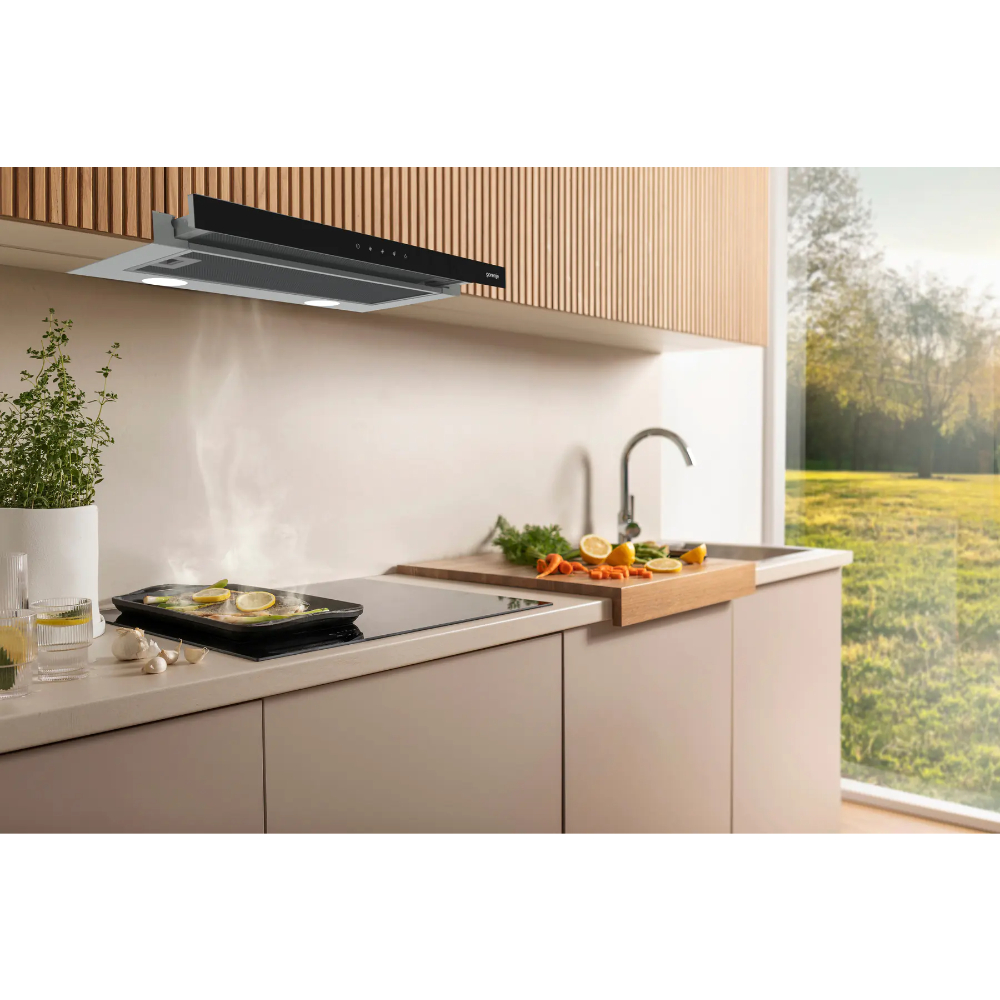 Вытяжка встраиваемая Gorenje TH60E8SGB, нержавеющая сталь/черное стекло в TehnoAdept