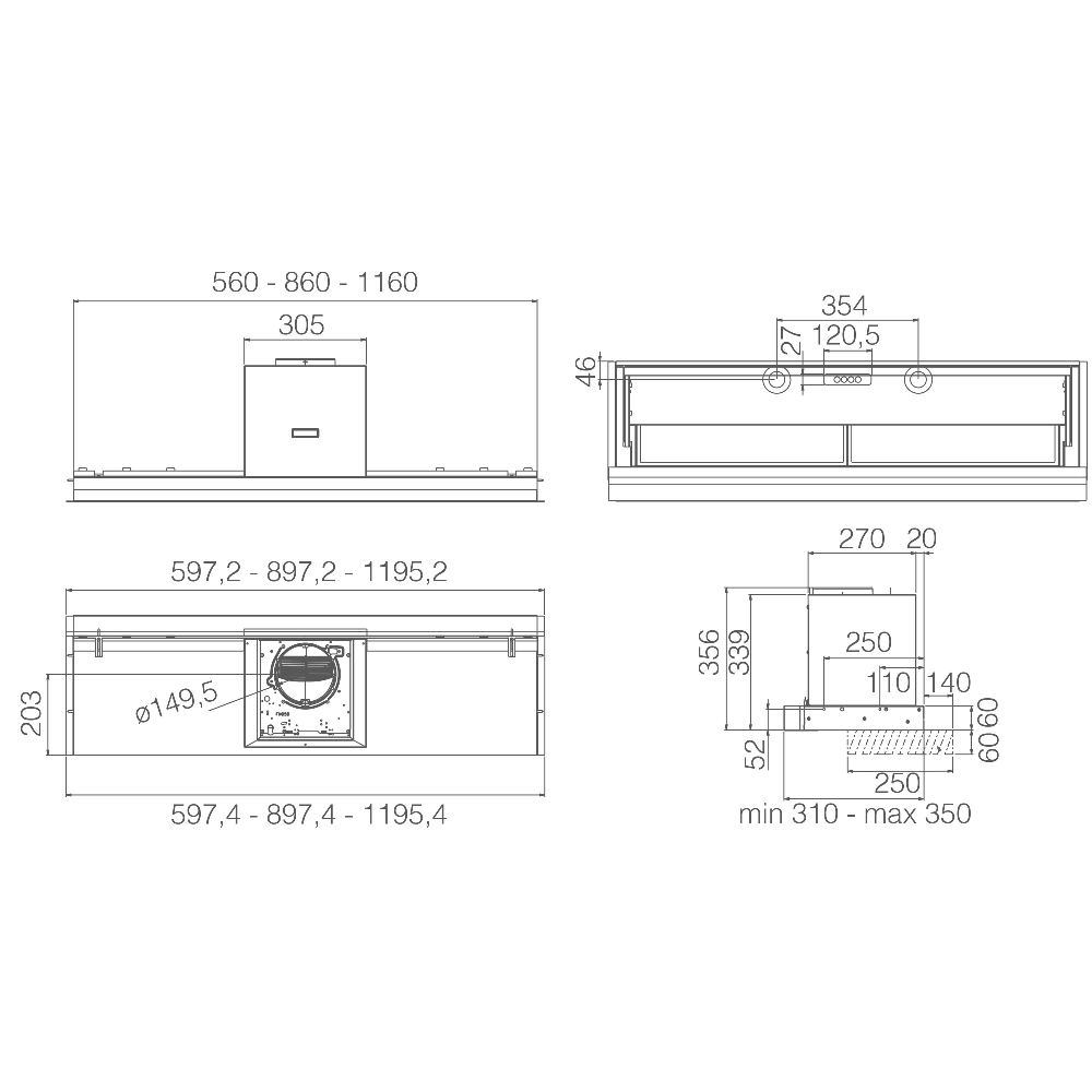 Вытяжка встраиваемая Elica Lever IX/A/56 (PRF0160153), нержавеющая сталь в TehnoAdept