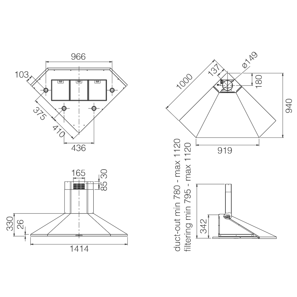 Вытяжка купольная Elica ACUTA IX/F/100 (PRF0121267A), нержавеющая сталь в TehnoAdept